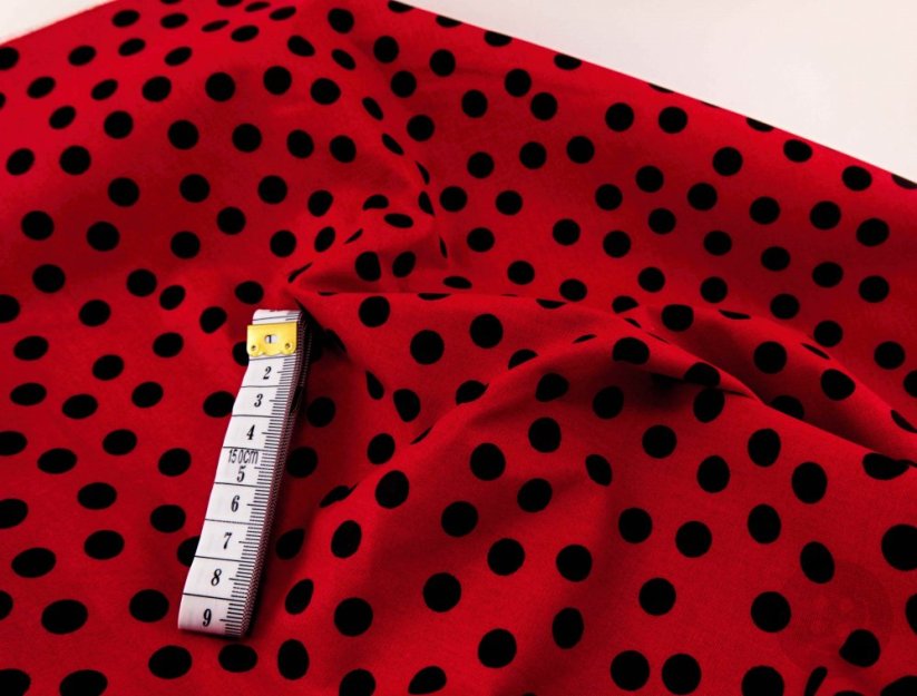 Cotton canvas - black dots on red background