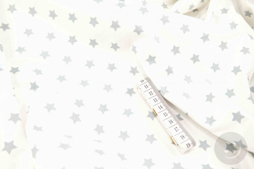 Baumwollstoff  - graue Sterne auf weißem Hintergrund - Breite 140 cm