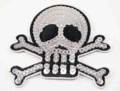 Nažehľovacia záplata - pirátska lebka flitrová - rozmer 8 cm x 7 cm