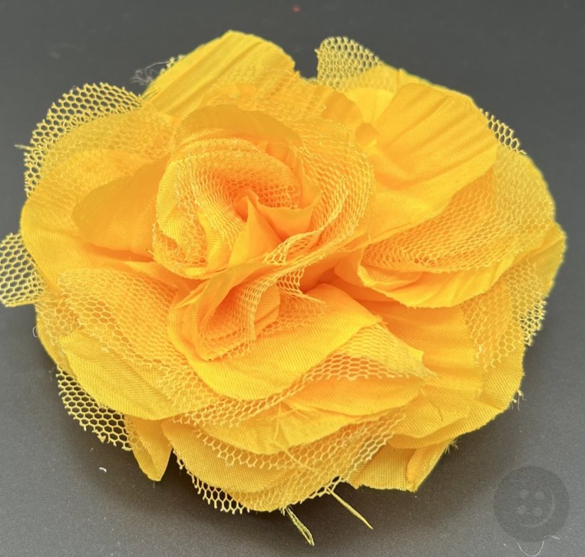 Flower brooch with tulle - yellow