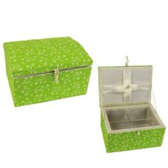 Textile box for sewing supplies - green, yellow - dimensions 20 cm x 15 cm x 11 cm