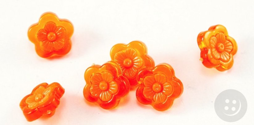 Knoflík ve tvaru květinky se spodním přišitím  - oranžová - průměr 1,5 cm