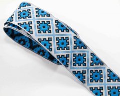 Ribbon with patterns - white, blue - width 3 cm