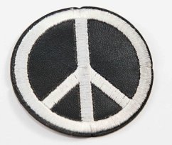Iron-on patch - PEACE AND LOVE - diameter 5.5 cm - black, white