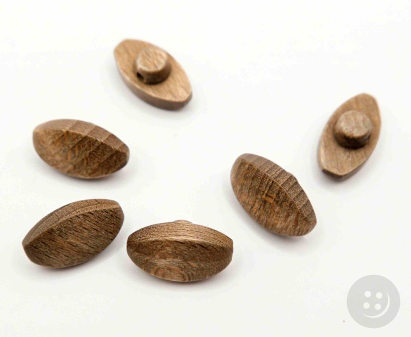 Dřevěný knoflík se spodním přišitím - ovál - hnědá - rozměr 1,9 cm x 1 cm