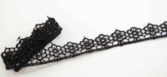 Vzdušná krajka - černá s květinkami - šířka 1,8 cm