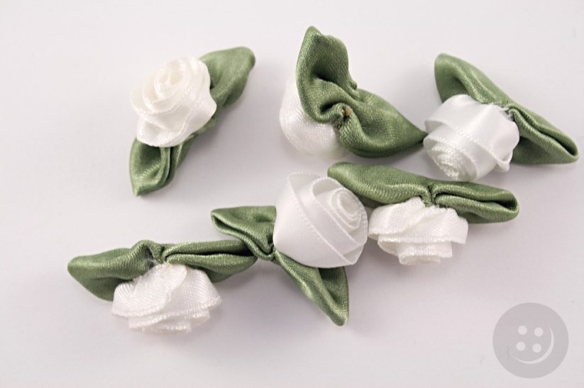 Sew-on satin flower - white, khaki - dimensions 3,2 cm x 1,6 cm