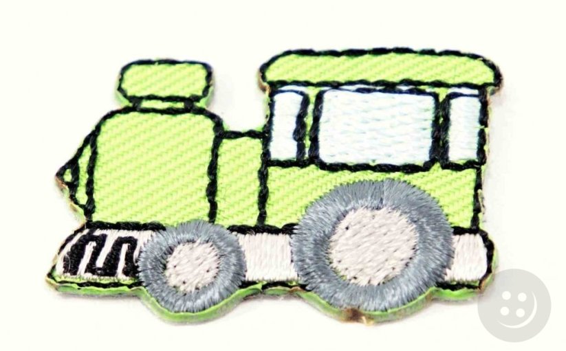 Iron-on patch Locomotive - zelená, sivá, biela - dimensions  3,5 cm x 2,5 cm