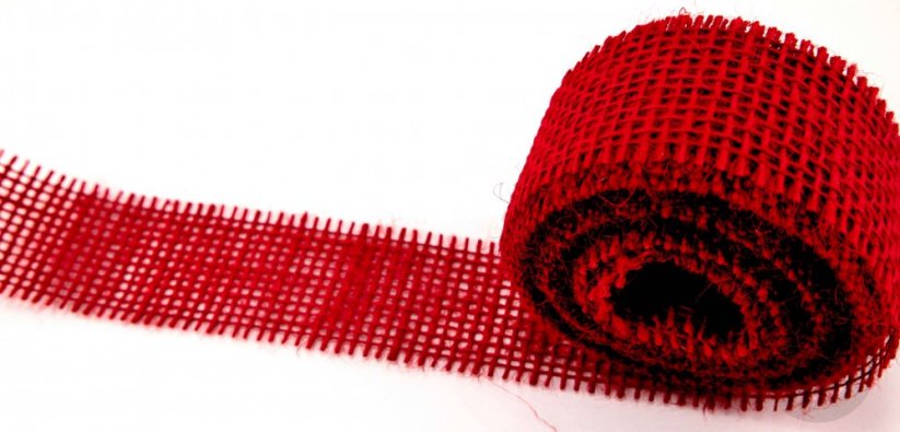 Jute linen ribbon - red - width 4 cm