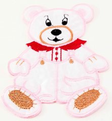 Sew-on patch - Teddy bear - pink, brown, white, red - dimensions 12.5 cm x 9 cm