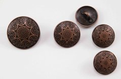 Luxuriöser Metallknopf mit Prägung - verziert - matt - altkupfer - Durchmesser 1,77 cm