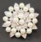 Metal brooch with crystals and pearls - transparent, silver, pearl - diameter 4 cm