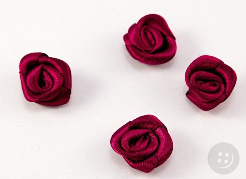 Sew-on satin flower - burgundy - diameter 1.5 cm