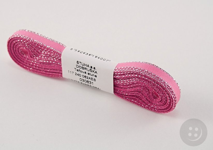 Taftband mit silbernem Rand - pink, silber - Breite 0,6 cm - 1,5 cm