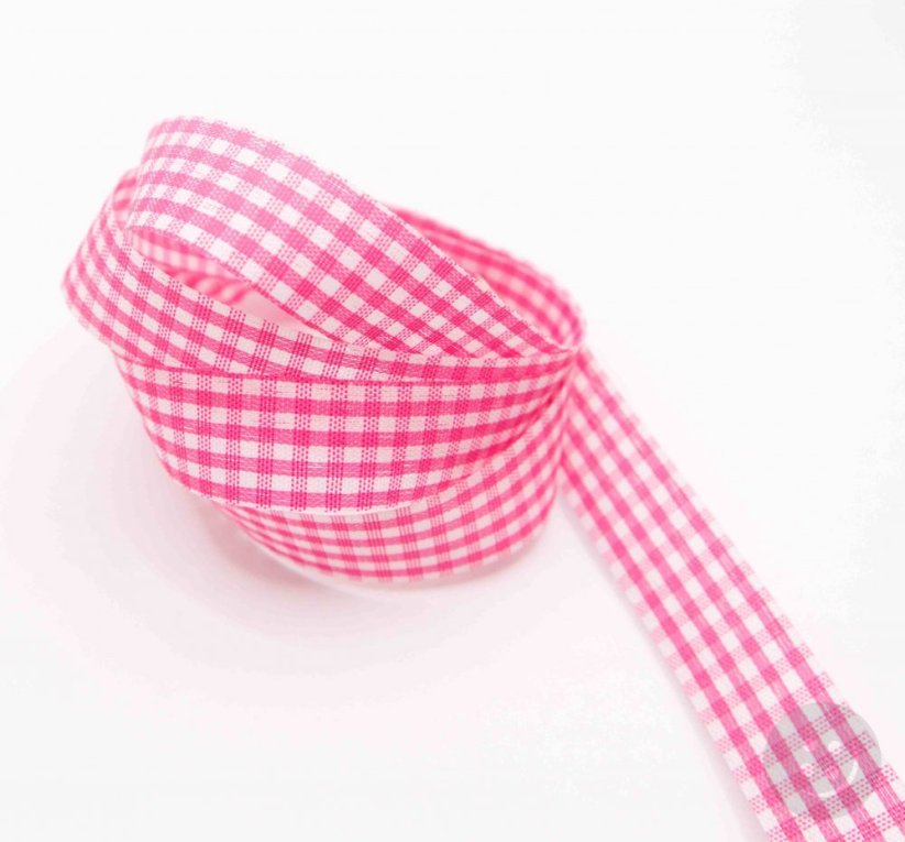 Checkered ribbon - dark pink, white - width 1.5 cm