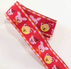 Ribbon with animals - red, pink, yellow - width 2.5 cm