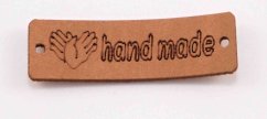 Sew-on leather label Handmade - beige - size 3.5 x 1 cm