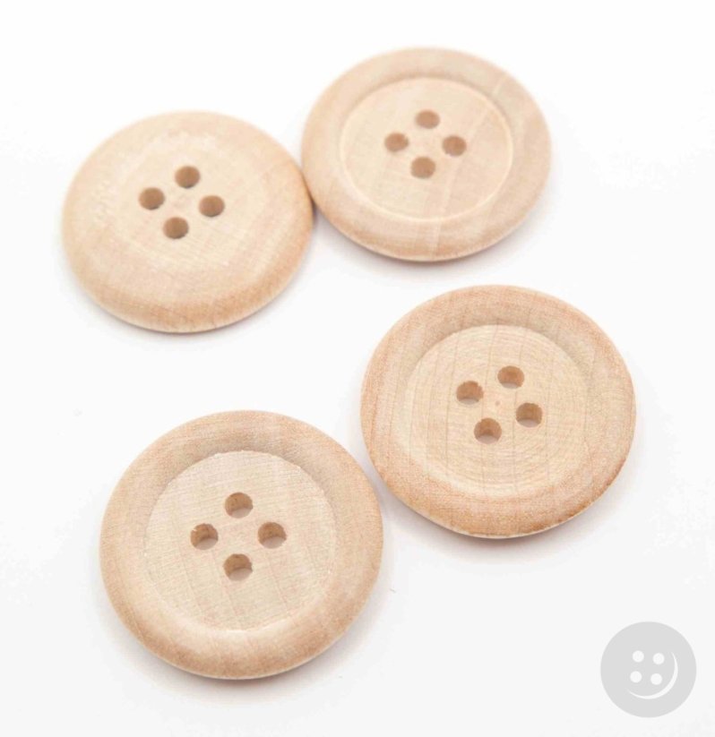 Wooden button with hole and wide rim, natural, diameter 2.1 cm