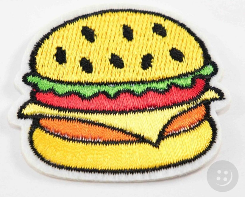 Nažehľovacia záplata - cheeseburger - rozmer 4 cm x 5 cm