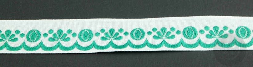 Festive ribbon - white, green - width 2 cm