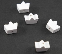 Dřevěný korálek na dudlík - korunka - bílá - rozměr 1,5 cm x 1,1 cm