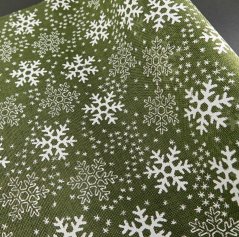 Jutová tkanina - šírka 50 cm - zelená s vločkami