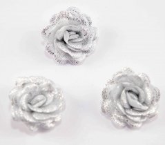 Satinblume zum Annähen - silber - Durchmesser 3 cm