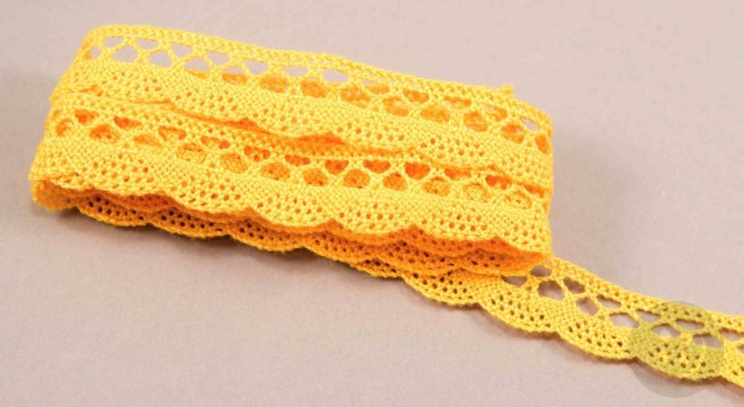 Cotton lace trim - dark yellow - width 1,6 cm