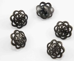 Luxury metal filigree button - dark matte silver - diameter 1.7 cm