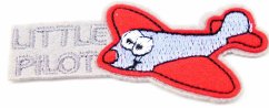 Iron-on patch - Airplane - blue, orange, red - dimensions 6,5 cm x 2,5 cm
