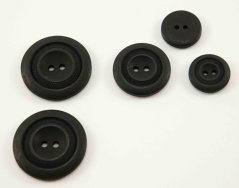 Hole button - with decorative rings - matte - black - diameter 2.7 cm