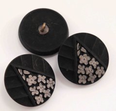 Luxusní skleněný knoflík se spodním přišitím - černo šedý - průměr 2,2 cm