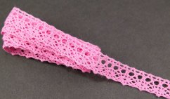 Bavlnená paličkovaná čipka - ružová - šírka 1,8 cm