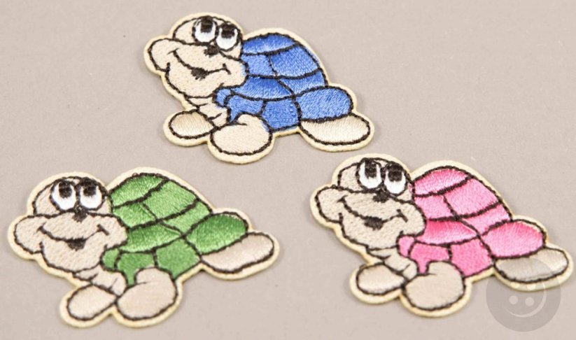 Iron-on patch - turtle - dimensions 4.5 cm x 3 cm - pink, green, blue