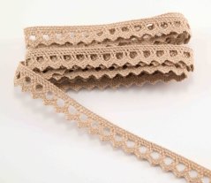 Bavlnená paličkovaná čipka - s oblúčikmi - tmavá béžová - šírka 1 cm