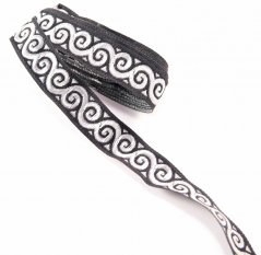 Black braid with silver waves - black, silver - width 1,5 cm
