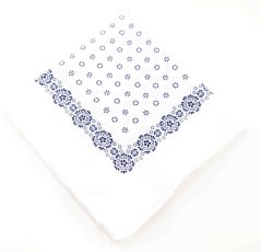 Cotton scarf - blue flowers on white - size 70 cm x 70 cm