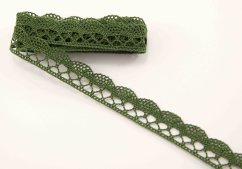 Bavlněná paličkovaná krajka - khaki zelená - šířka 1,5 cm