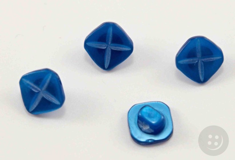 Button with bottom stitching, square - blue - size 0.9 cm