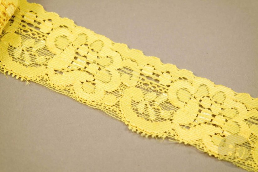 Elastic lace trim - dark yellow - width 4 cm