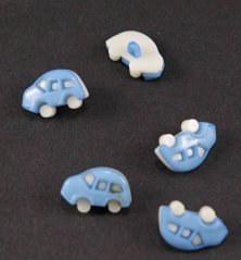 Children's button - blue car - size 1.6 cm x 1 cm