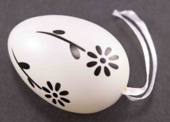 Eier mit Blumen auf einer Schleife - weiß, schwarz - Höhe 6 cm