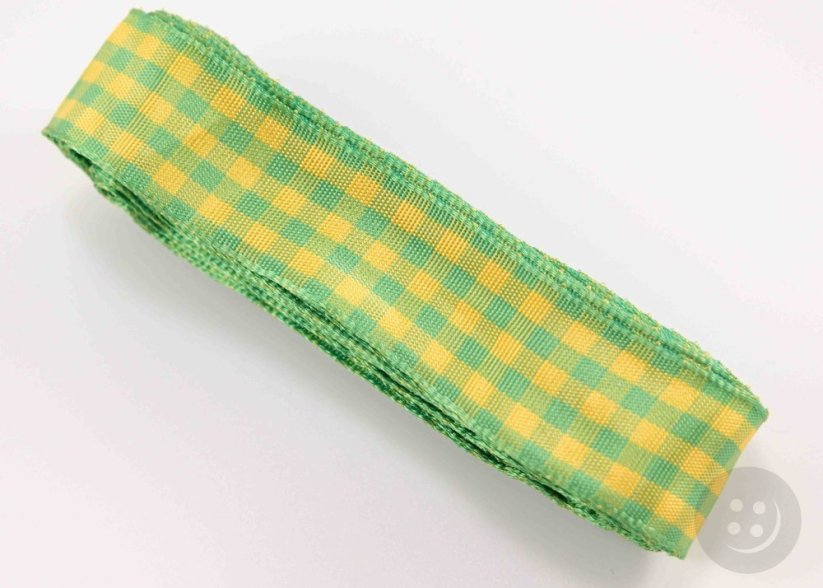 Checkered ribbons - orange, burgundy, green, brown, red - width 2.5 cm