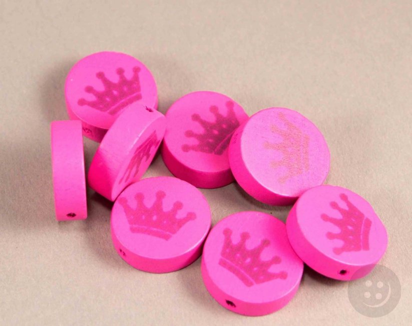 Wooden pacifier bead with crown - dark pink  - size 2 cm x 0.6 cm