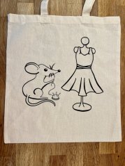 Plátěná taška k vybarvení – Myšička švadlenka (autorský motiv)