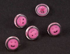Detský gombík - ružový smajlík na priehľadnom podklade - priemer 1,5 cm