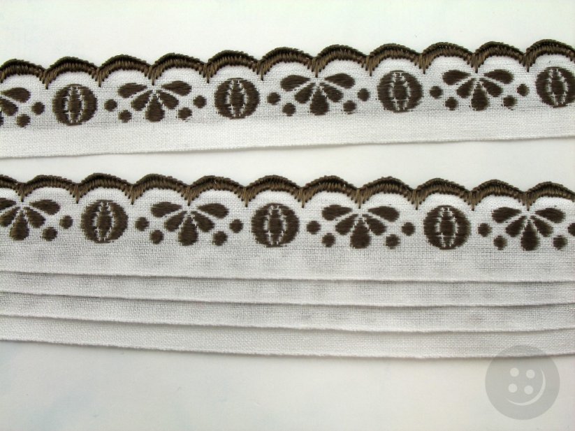 Embroidered decorative ribbon - brown, white - width 2 cm