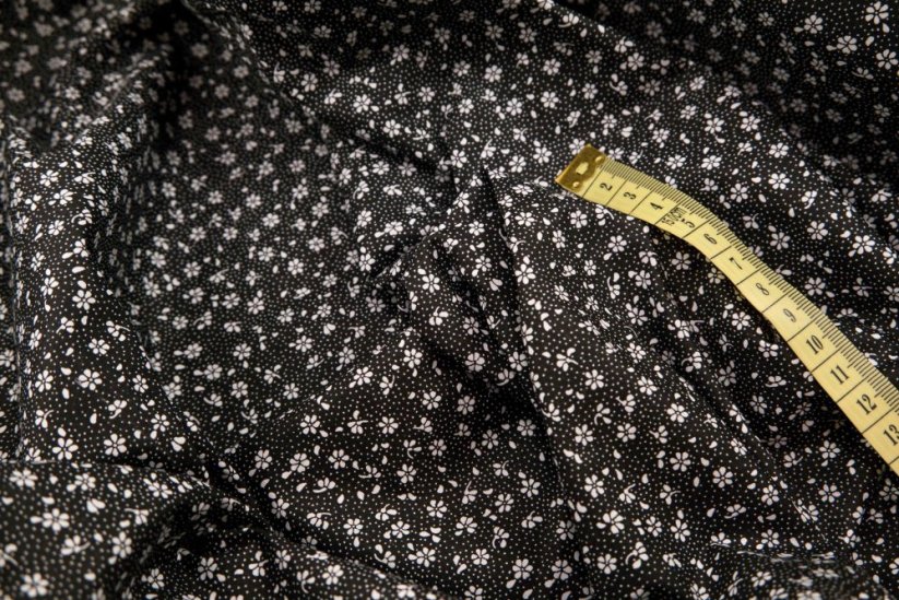 Cotton fabric - white flowers on black background - width 160 cm