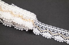 Bavlněná paličkovaná krajka - bílá a zlatá - šířka 2,7 cm