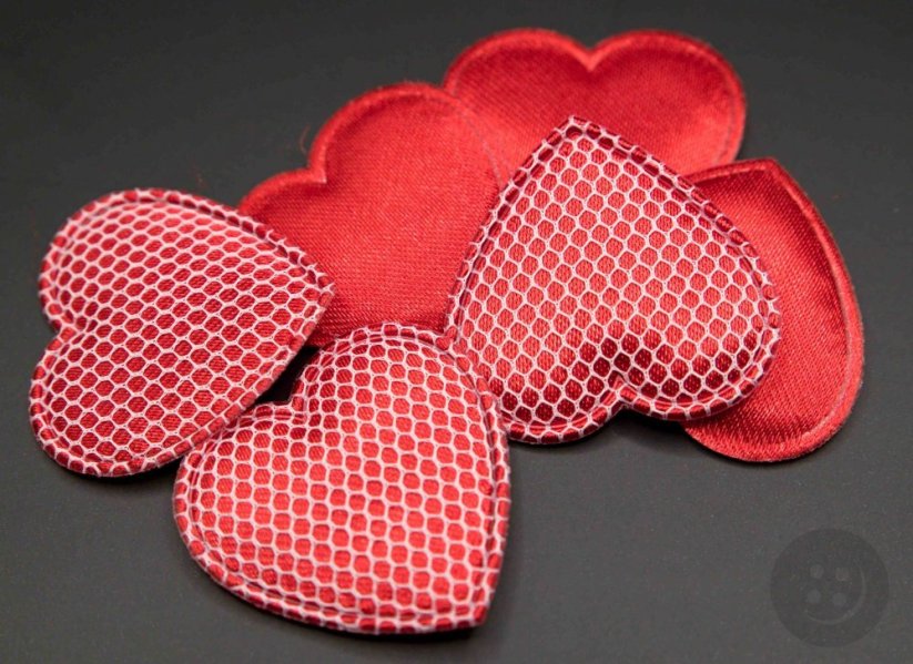 Satin application - double-sided heart - red, white - size 3 x 3 cm